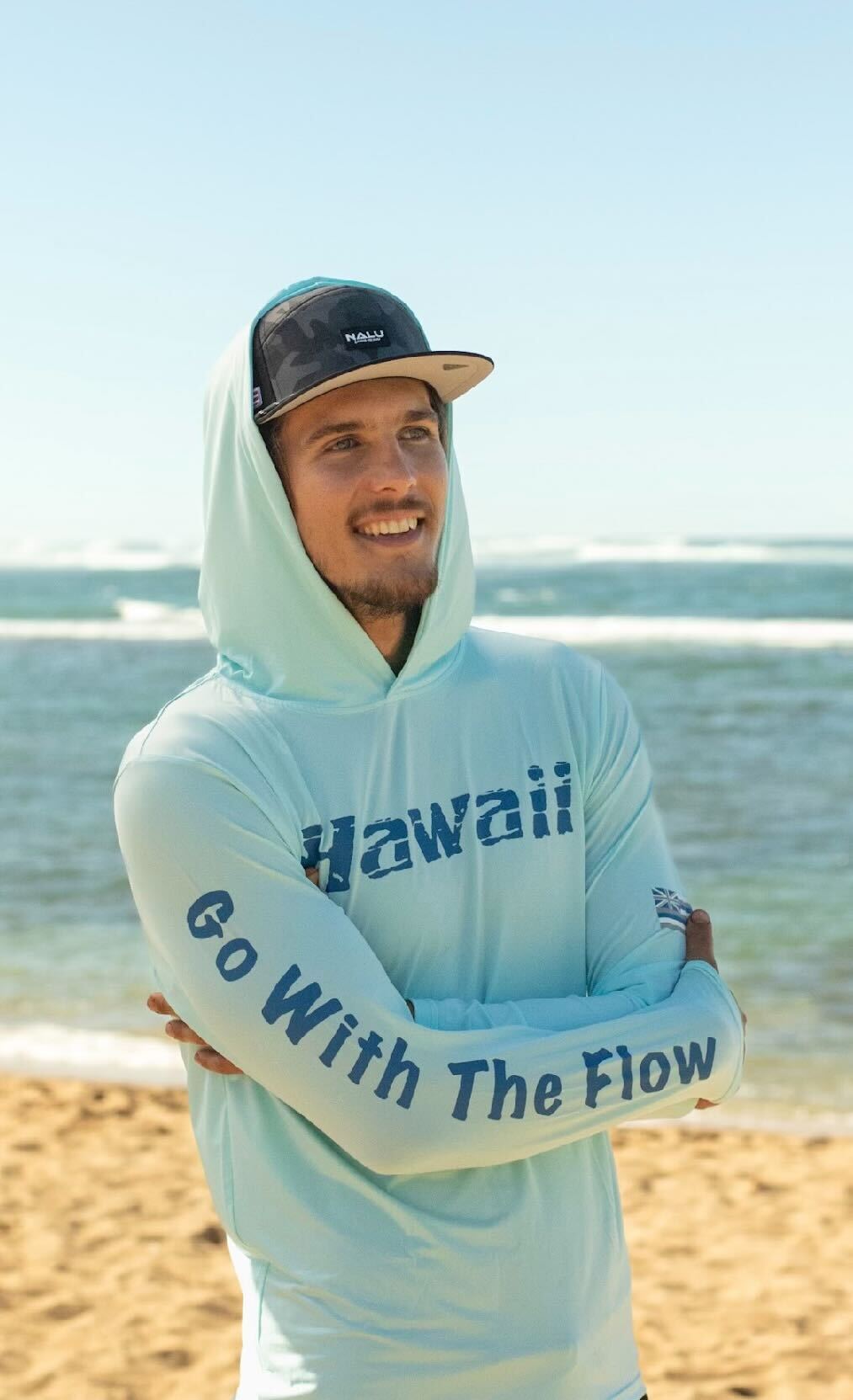 Nalu Go with the Flow Dri-Fit Long Sleeve T-Shirt in Blue - Front View | Nalu Gear