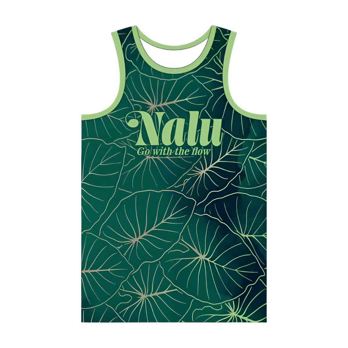 "Nalu Go With The Flow" Kalo Leaf Tank in Dark Green - Front View | Nalu Gear