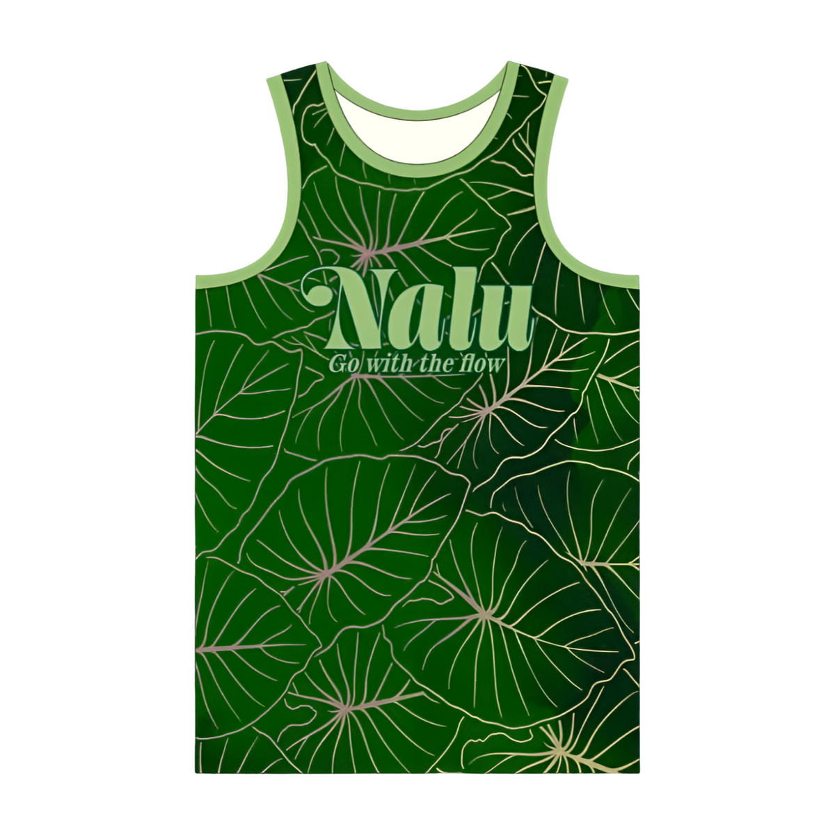 "Nalu Go With The Flow" Kalo Leaf Tank in Green - Front View | Nalu Gear