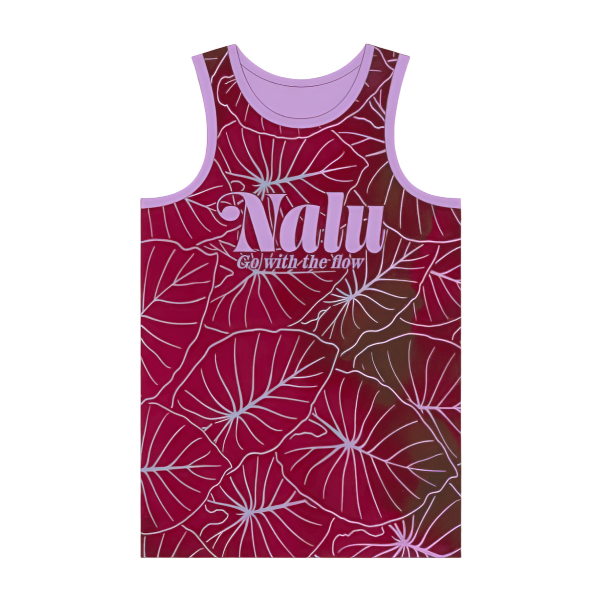 "Nalu Go With The Flow" Kalo Leaf Tank in Red & Purple - Front View | Nalu Gear