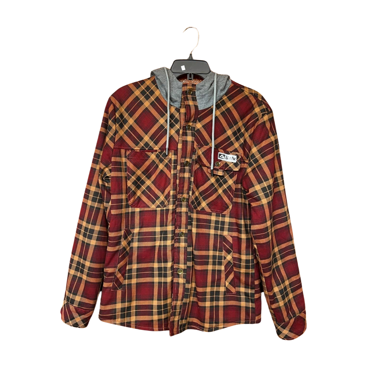 Aloha Aina Poi Co. - Hooded Flannel Jacket - Red & Brown - Front View