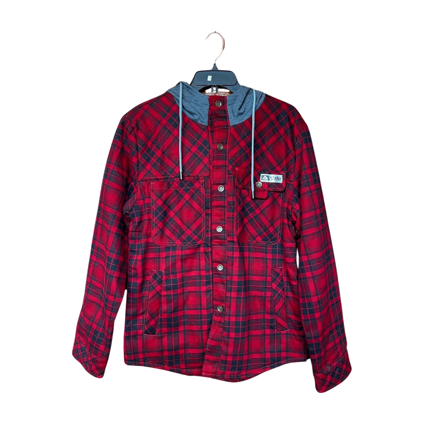 Aloha Aina Poi Co. - Hooded Lined Flannel Jacket - Red & Black - Front View