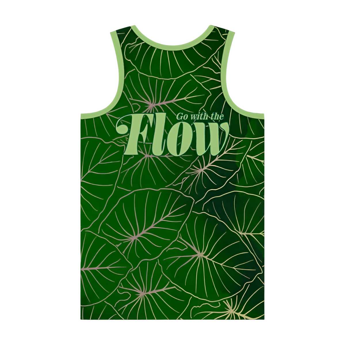 "Nalu Go With The Flow" Kalo Leaf Tank in Green - Back View | Nalu Gear