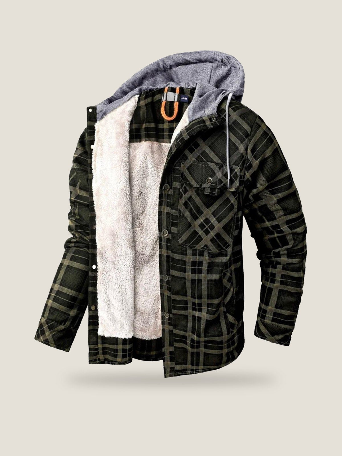 Nalu Flannel Jacket - Forest Green, open, showing the sherpa lining