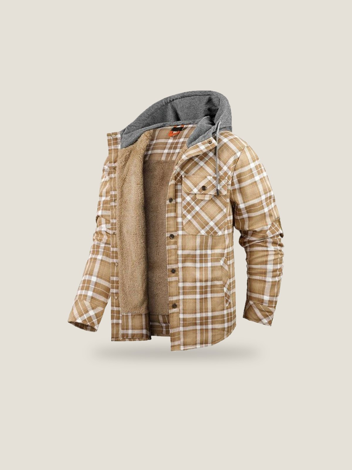 Nalu Flannel Jacket - Sand, open, showing the sherpa lining