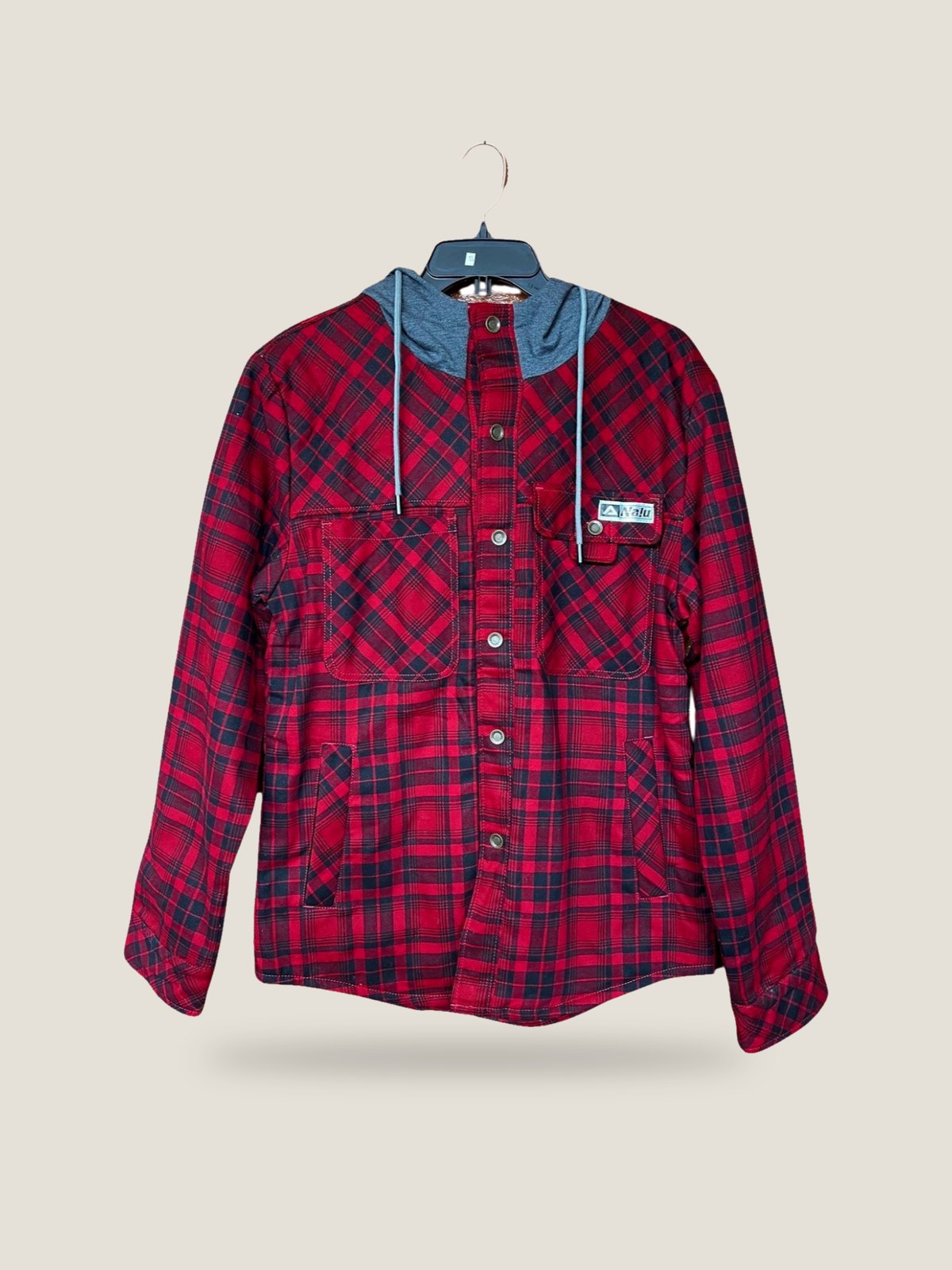 Nalu Hooded Lined Flannel Jacket - Red, front